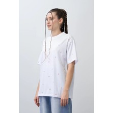 Queen Kids Queenkids Kız Çocuk 7551 Çiçekli Tişört Beyaz