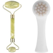 TE Dükkan 2li Set Çift Taraflı Cilt Temizleme Fırçası ve Yeşim Taşı Çift Taraflı Cilt Masaj Aleti