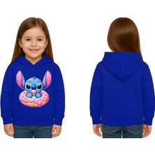 Sedirli Unisex Stitch Baskılı Çocuk Swaetshirt Baskılı Kapüşonlu 3 Iplik Şardonlu