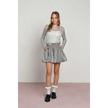 Queen Kids Kız Bluz 7998 Örme File Simli Gri