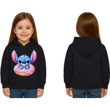Sedirli Unisex Stitch Baskılı Çocuk Swaetshirt Baskılı Kapüşonlu 3 Iplik Şardonlu