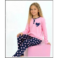 Queen Kids Queenkids Kız Çocuk 92028 Pijama Takım Pembe Kalpli