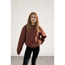 Esila Moda Kadın Kahverengi Taş Detay Sweatshirt