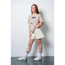 Queen Kids Queenkids Kız Çocuk 6156 Kalpli Şort Bej