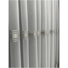 Erdoğanlar Koza Gümüş Şeritli Etek Kurşunlu Tül Perde 1/3 Sık Pile