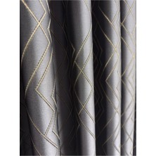 Prizma Desen Bakır Çizgili Antrasit Fon Perde 1/3 Sık Pile