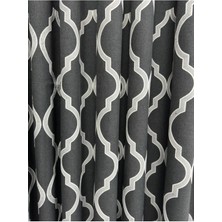 Gri Etek Desen Siyah Zemin Fon Perde 1/3 Sık Pile