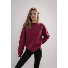 Esila Moda Kadın Bordo Taş Detay Sweatshirt