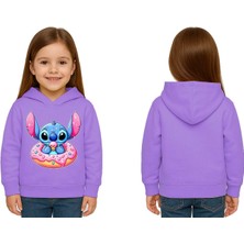 Sedirli Unisex Stitch Baskılı Çocuk Swaetshirt Baskılı Kapüşonlu 3 Iplik Şardonlu