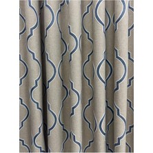 Mavi Etek Desen Vizon Zemin Fon Perde 1/3 Sık Pile