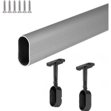 Motto Oval Alüminyum 0-150 cm Arası Askı Dolap Içi Askı Borusu 2 Adet Siyah Oval Flanş Vidaları Dolap Içi Düzenleyiciler Gri