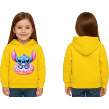 Sedirli Unisex Stitch Baskılı Çocuk Swaetshirt Baskılı Kapüşonlu 3 Iplik Şardonlu