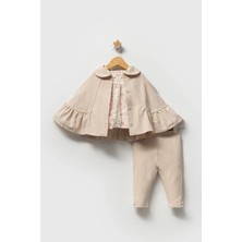 Queen Kids Queenkids Kız Bebek 8064 Çiçekli 3'lü  Takım  Bej