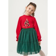 Queen Kids Kız Çocuk Yılbaşı Etekli Takım Yeşil-Kırmızı
