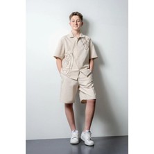 Queen Kids Queenkids Erkek Çocuk 7705 Keten Takım Bej