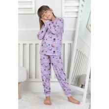Queen Kids Queenkids Kız Çocuk PJ-51215 Pijama Takımı Lila Kedi