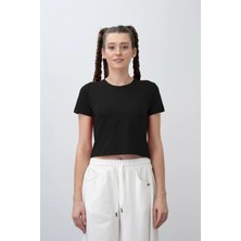 Queen Kids Queenkids Kız Çocuk 7541 Düz Crop Siyah