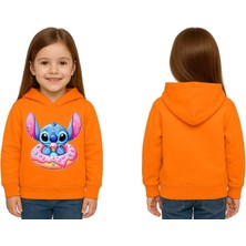 Sedirli Unisex Stitch Baskılı Çocuk Swaetshirt Baskılı Kapüşonlu 3 Iplik Şardonlu