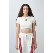 Queen Kids Queenkids Kız Çocuk 7423 Nakışlı Crop Vişne Ekru