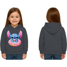 Sedirli Unisex Stitch Baskılı Çocuk Swaetshirt Baskılı Kapüşonlu 3 Iplik Şardonlu
