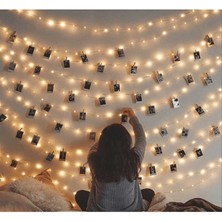 Özbience 5 Metre Sarı Peri LED Işık Seti, Pilli, 25 Adet Mandallı Yılbaşı Dekoru