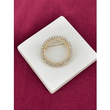 Calista Aksesuar Küçük Inci ve Gümüş Taşlı Çember Şekilli Gold Broş