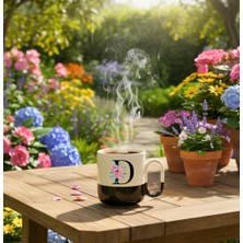 Finka Dekor Çiçekli D Harfi Tasarımlı-Kişiye Özel Seramik Kupa