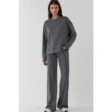 Hiccup Kadınlar Modal Touch Basic Sweatshirt & Geniş Paça Pantolon İkili Takım Koyu Gri