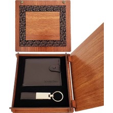 Just Cheap Store Deri Ahşap Kutulu Cüzdan ve Anahtarlık Set