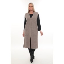 Çelik Örgü Düğmeli Cepli Triko Kışlık Kalın Uzun Anne Örgü Yelek