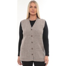 Kalın Yünlü Kışlık Triko Cepli Düğmeli Anne Yelek