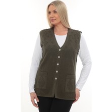 Kadın Triko Cepli Kışlık Kalın Desenli Anne Yelek