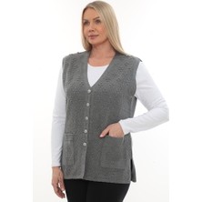 Kadın Triko Cepli Kışlık Kalın Desenli Anne Yelek