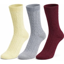 Sky Socks 3'lü Bambu Kabartma Desenli Kalın Kışlık Soket Çorap