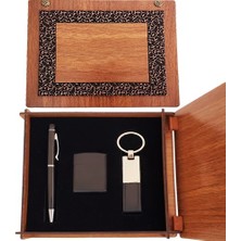 Just Cheap Store Ahşap Kutulu Siyah Kalem Anahtarlık ve Mat Çakmak