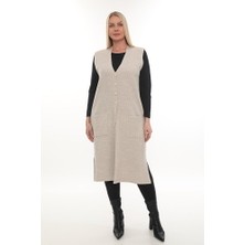 Çelik Örgü Düğmeli Cepli Triko Kışlık Kalın Uzun Anne Örgü Yelek