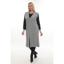 Çelik Örgü Düğmeli Cepli Triko Kışlık Kalın Uzun Anne Örgü Yelek