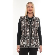Kadın Etnik Model Triko Örgü Kilim Cepli Kışlık Kalın Anne Yelek