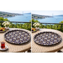 Atagift Hediyelik Iznik Yıldız Motifli Yuvarlak Metalçay Kahve  Sunum Tepsisi  – 35 cm