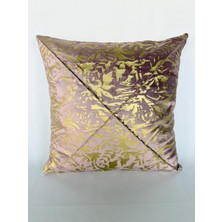 Pemteks Tekstil 45X45 Gül Kurusu Altın Varak Baskılı Kadife Fermuarlı Kırlent Kılıfı