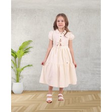 Queen Kids Queenkids Kız Çocuk M0937 Keten Elbise Bej
