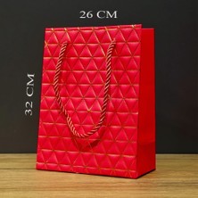 Just Cheap Store Büyük Boy Kırmızı Gold Desenli Hediye Çantası