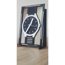 22X15 cm Gerçek Bronz Ayna Masaüstü Saat–ahşap Gövde, Gümüş Pleksi Işlemeli Dekoratif Tasarım