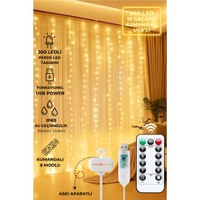 Özbience 300 Led'li USB Telli Perde Işık, 8 Animasyon, Günışığı, Kumandalı