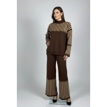 Yusgos Kadın Kol Ve Paça Şerit Detaylı Alt Üst Pantolon Kazak Triko Takı