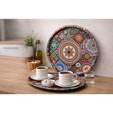 Atagift Hediyelik Mandala ve Etnik Motifli Yuvarlak Metal Çay Kahve  Tepsi – Sunum ve Dekoratif Tepsi Kullanım 30 cm
