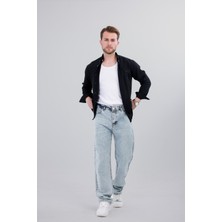 New Time Newtime Erkek Baggy Buz Mavisi %100 Koton Rahat Kesim Kot Pantolon