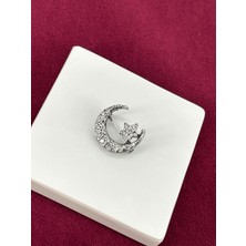 Calista Aksesuar Gümüş Taşlı Ay-Yıldız Figürlü Silver Broş