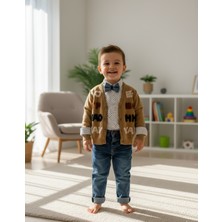 Yusgos Erkek Bebek Aylık Hırka Gömlek Pantolon Ve Papyonlu Nakışlı Takım