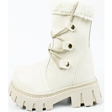 Aktaş Ayakkabı Çocuk Kız Bej Su Geçirmez Içi Sıcak Astarlı Yün Detaylı Fermuarlı Bot